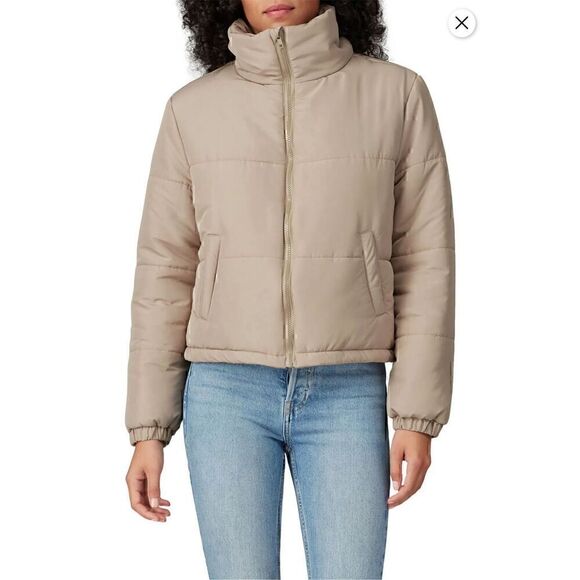 Louna Taupe Puffer Jacket Womens Large Cozycore Granola Girl Minimalist Outdoor - Picture 1 of 14